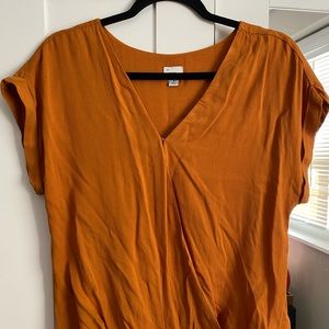 A new day mustard faux wrap top sz m